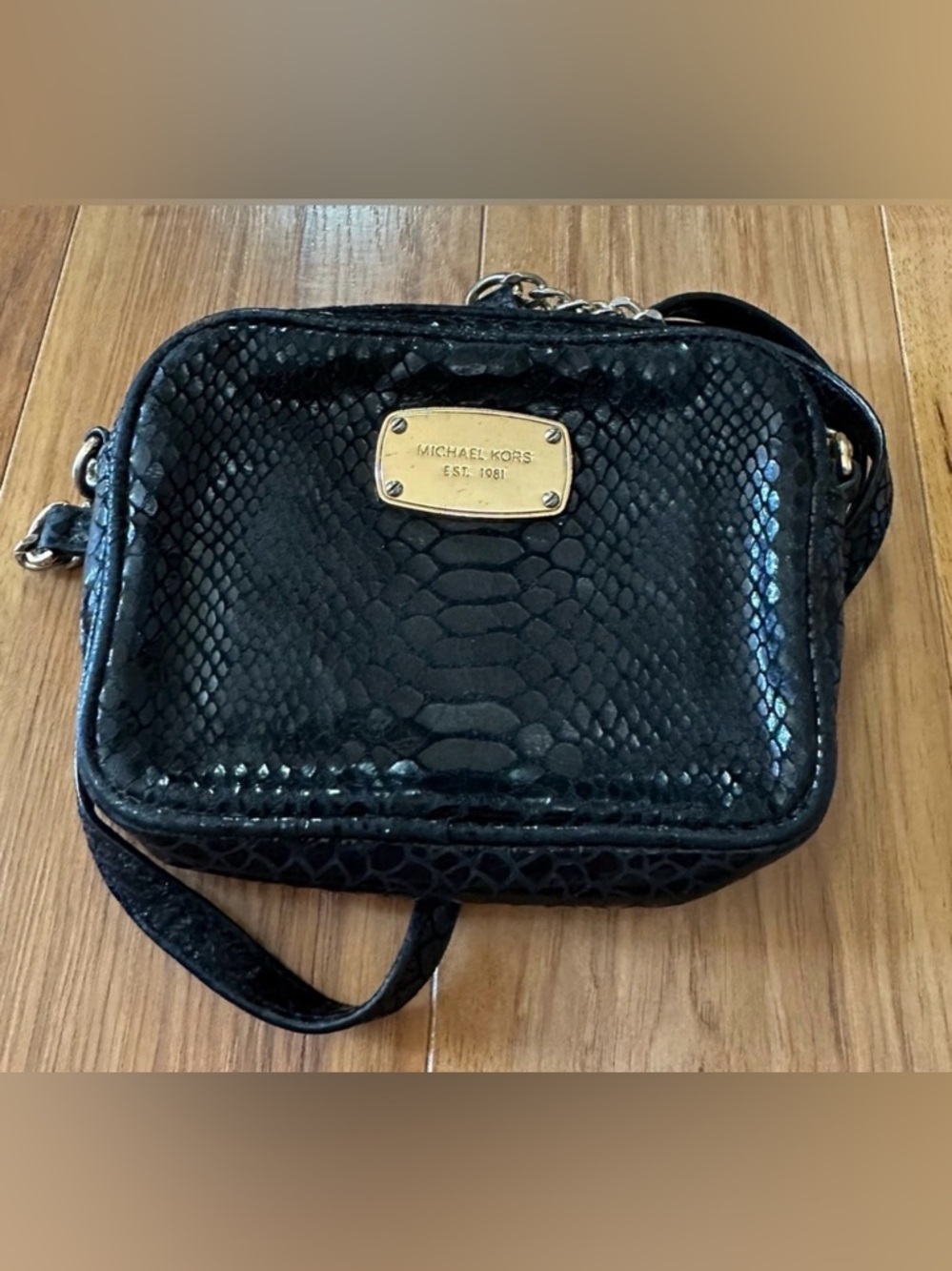 Michael Kors Snakeskin Embossed Leather Mini Crossbody
